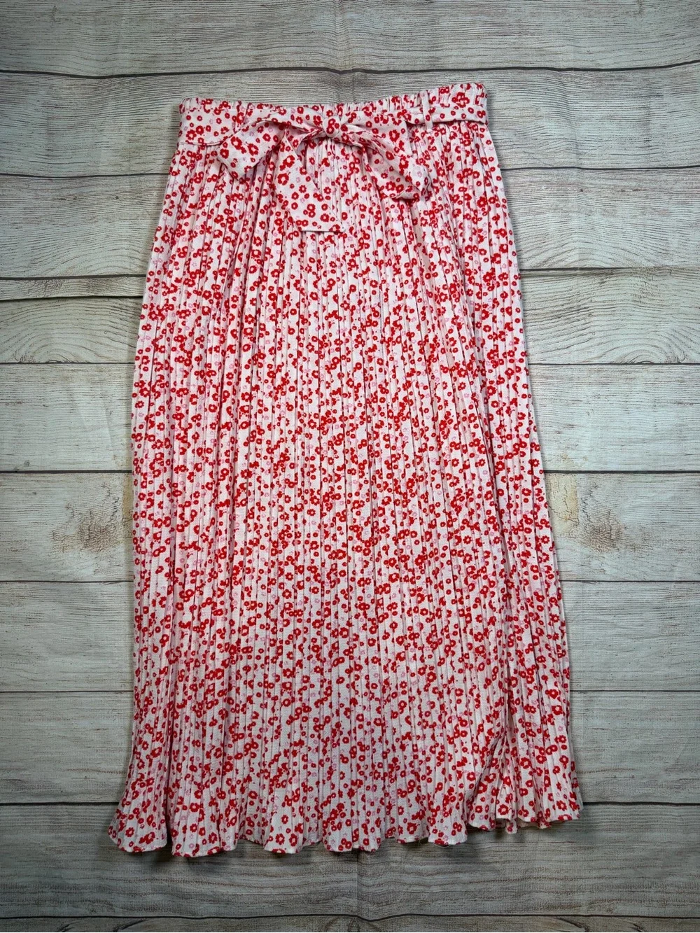 Alice Blue Red‎ and Pink Micro Floral Pleated Midi Skirt